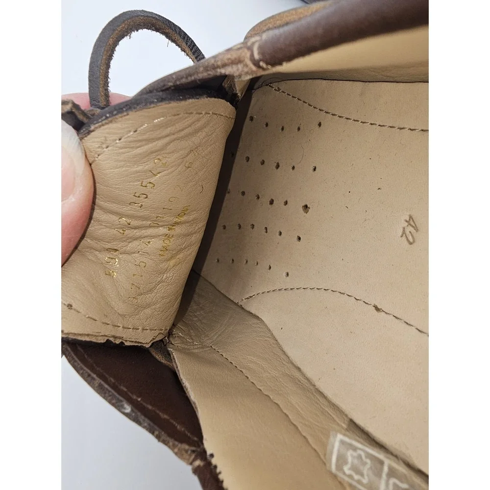 ECCO Men's Dark Brown Hand Sewn Leather Boat Shoes Eur 42 Size 9-9 US